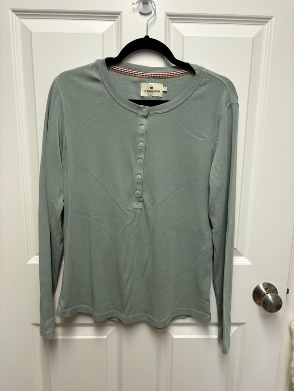 The Normal Brand Sage Green Henley with Contrast Trim